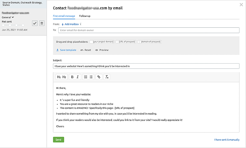 Semrush link building tool automated outreach