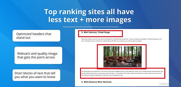 top-ranking sites: less text, more images