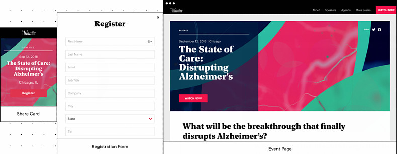 The State of Care Alzheimer's event page design using Splash