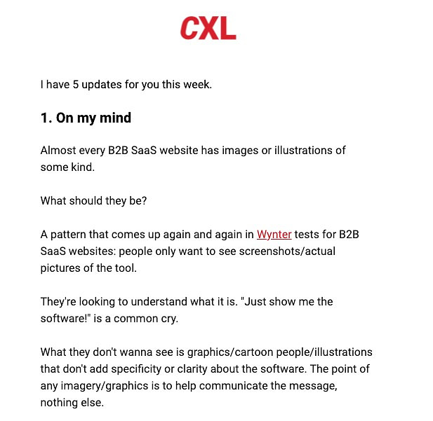 CXL newsletter example of demand generation
content