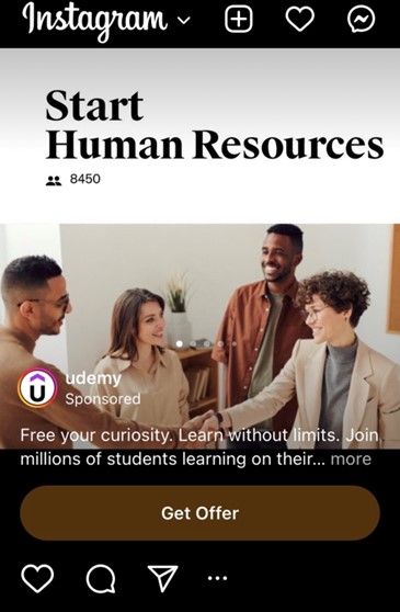 udemy human resources ad on instagram