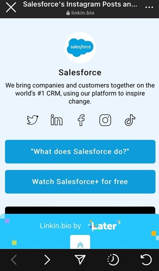 Exemple de page de destination Instagram Salesforce