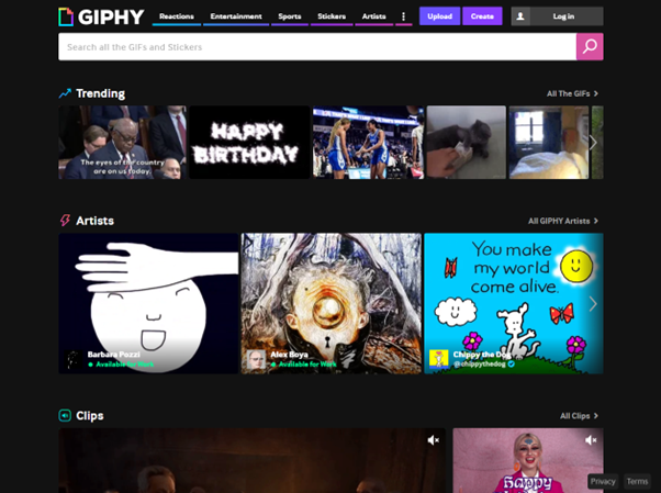 GIPHY GIF source homepage