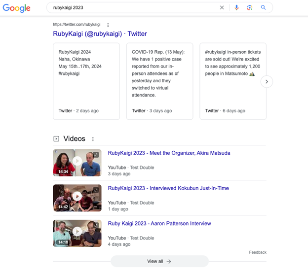 Ruby Kaigi 2023 Google search results page