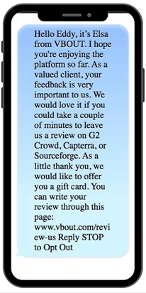 Sample of an SMS message requesting a review