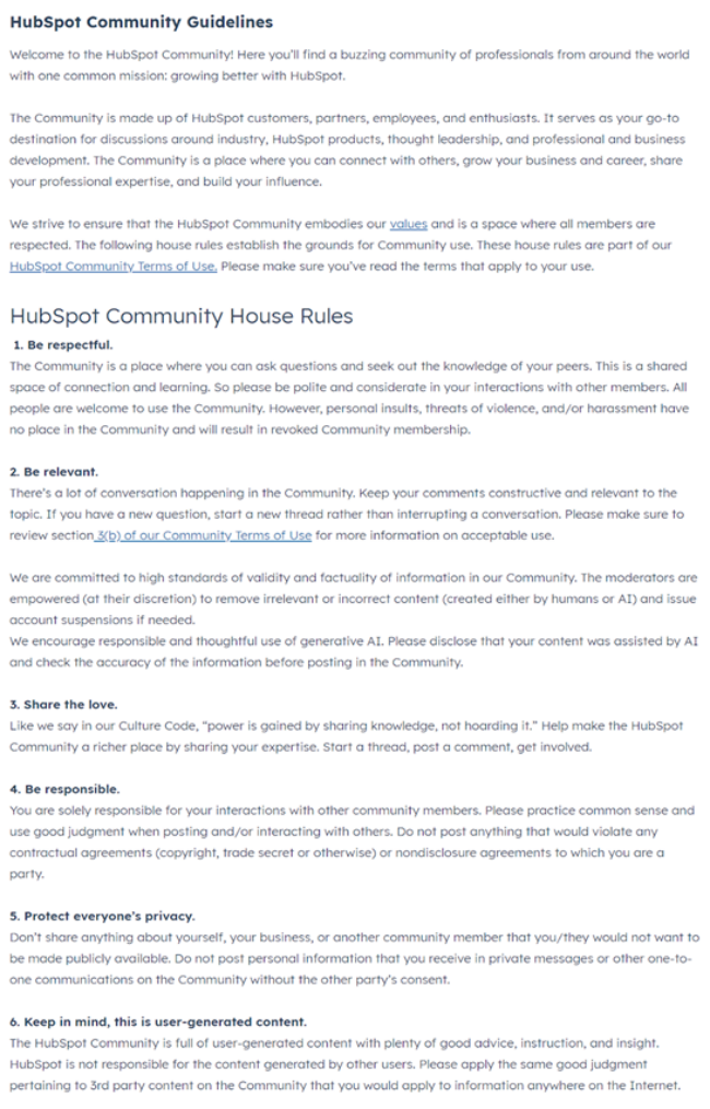 HubSpot's community house rules